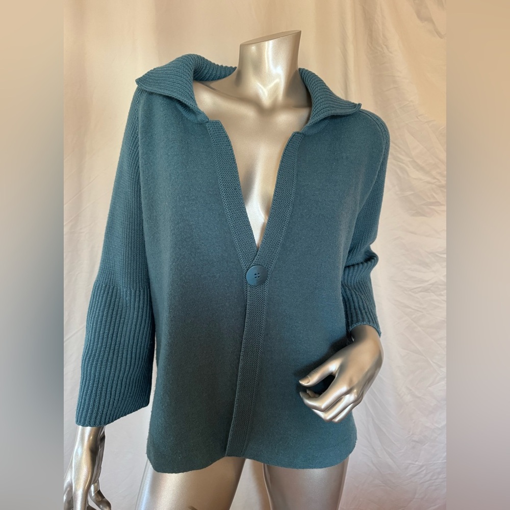 Betty Barclay 100% Wool Woman’s Cardigan 1 button Sweater Dark Teal Sz 14